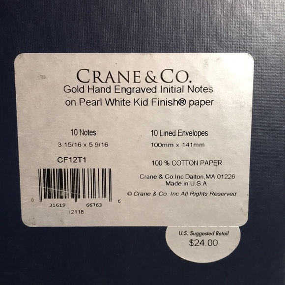 Crane & Co. Gold Engraved Letter Initial (T) Notes Pearl White Kid Finish Paper - Picture 2 of 3